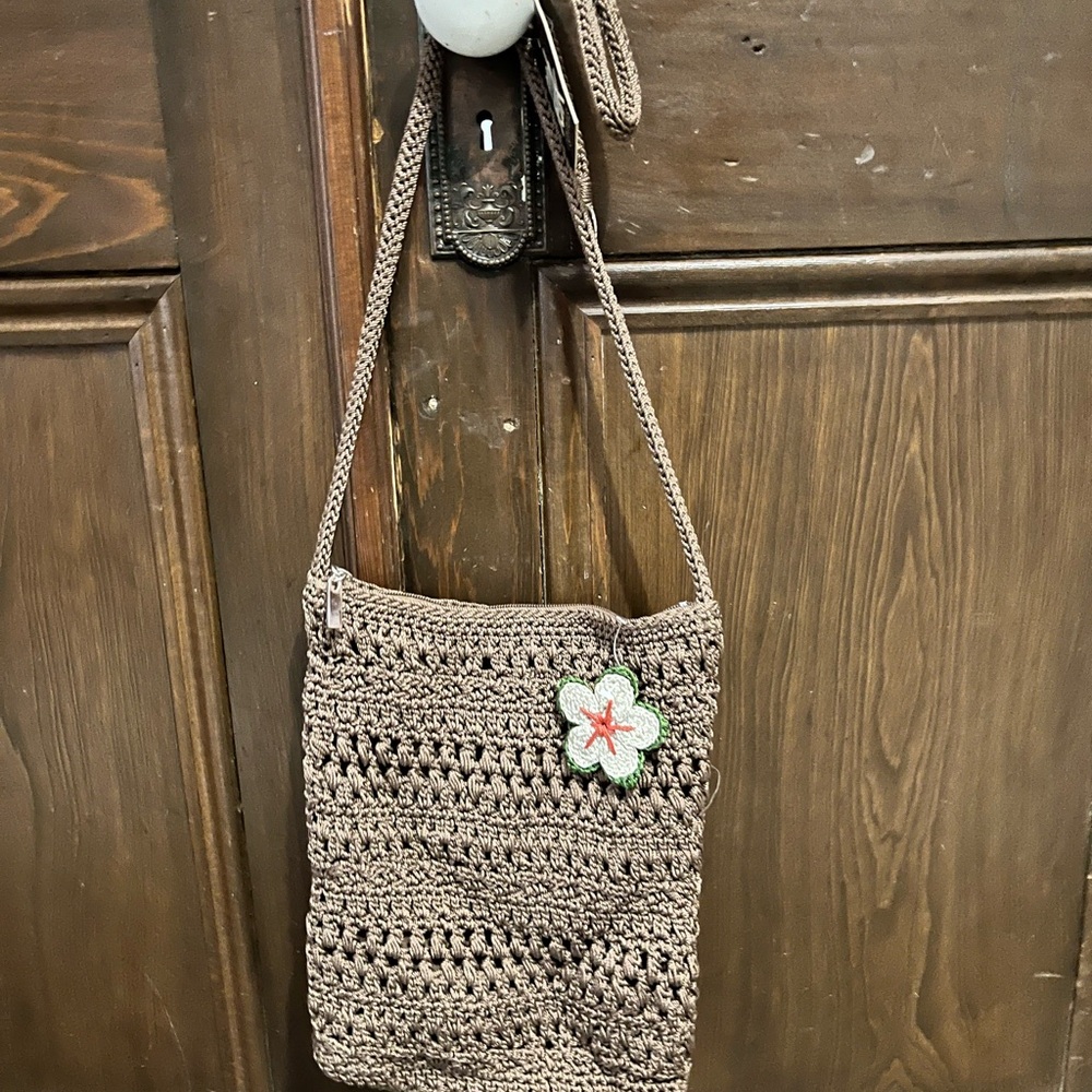 Saks Brown Crochet Shoulder Bag